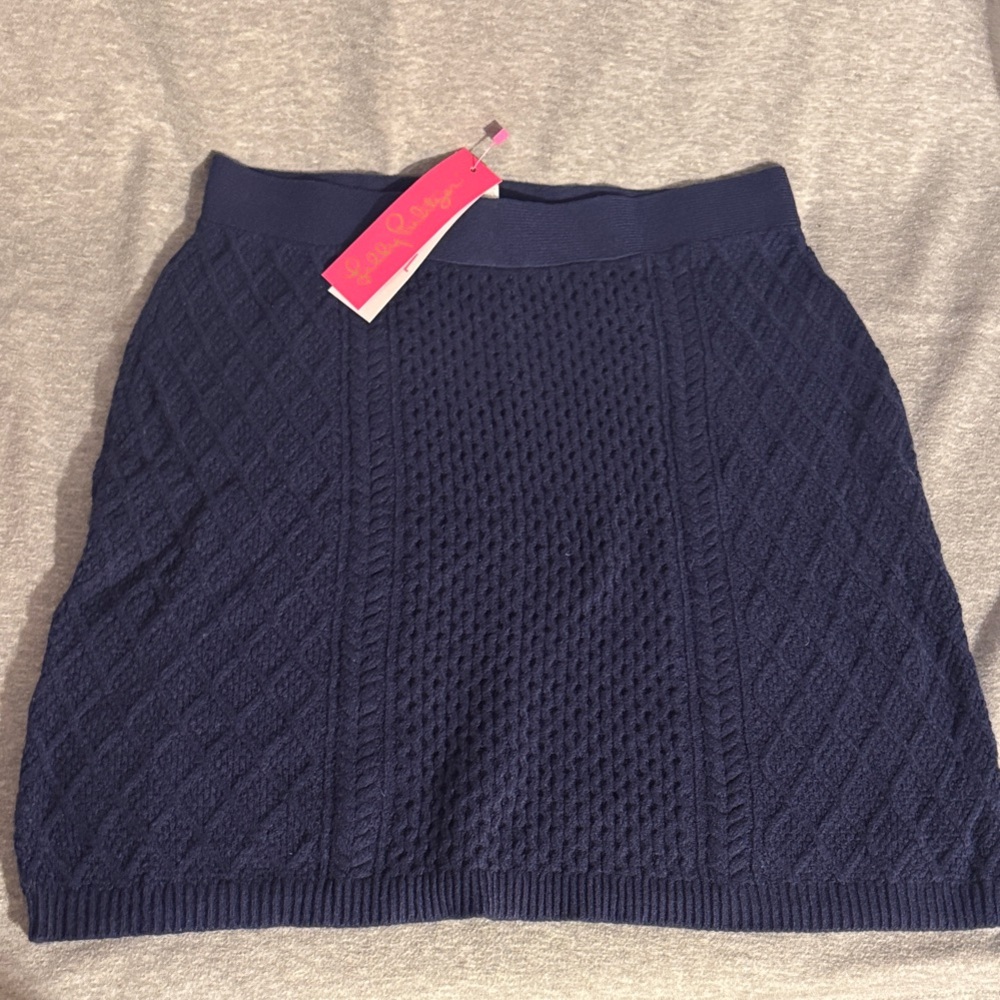 Lilly Pulitzer Lizona Cabled Sweater Skirt Low Tide Navy Large NWT
